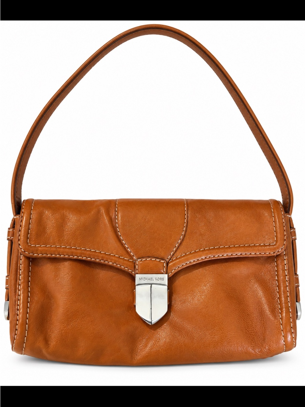 Michael by Michael Kors Cognac Leather Shoulder Bag with Silver-Tone Clasp